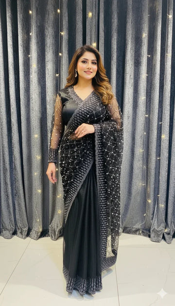 RHINE STONE PEARL HANDMADE SAREE