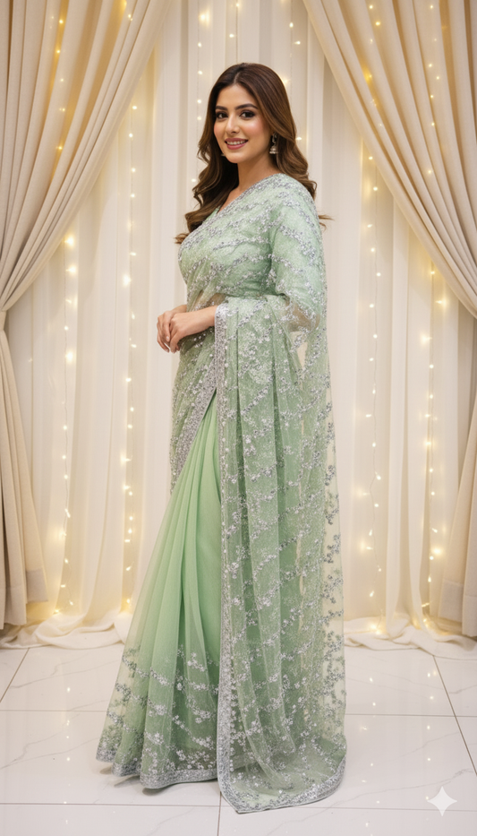 PISTA PEARL HANDMADE SAREE