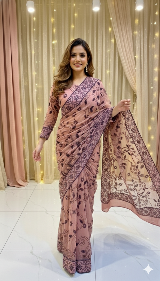 Pink Net Sequance Saree