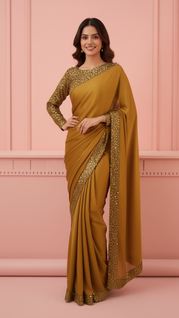 Brownish Gold Silk Saree